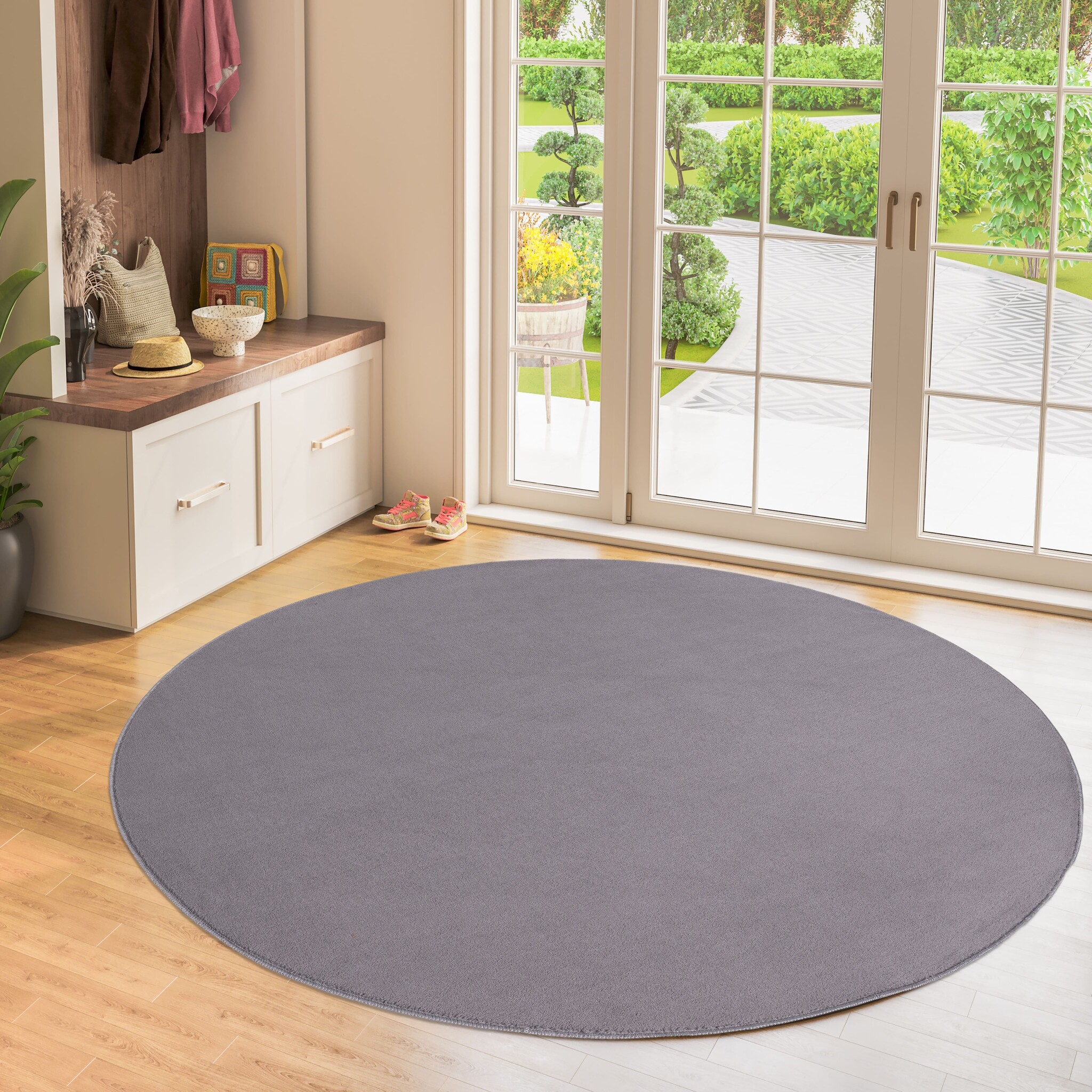 Relax Samba Rond - Wasbaar Effen Vloerkleed - Uni Tapijt - Grijs