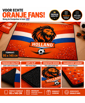 Oranje Vloerkleed – Holland Leeuw Design – Wasbaar & Anti-Slip – Voor Binnen & Buiten – WK Voetbal Fans