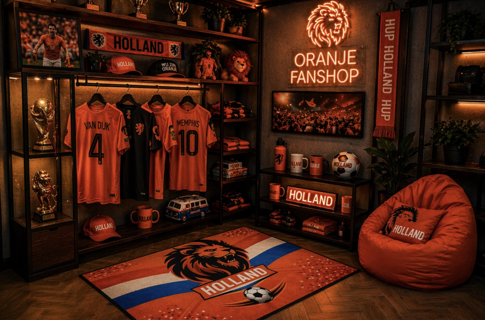 Oranje Vloerkleed – Holland Leeuw Design – Wasbaar & Anti-Slip – Voor Binnen & Buiten – WK Voetbal Fans