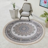 Star Rond Klassiek Oosters Vloerkleed Wasbaar Creme