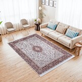 Star Klassiek Oosters Vloerkleed Wasbaar Anti Slip Creme Rood