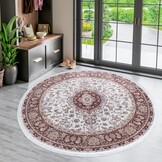 Star Rond Klassiek Oosters Vloerkleed Wasbaar Creme Rood