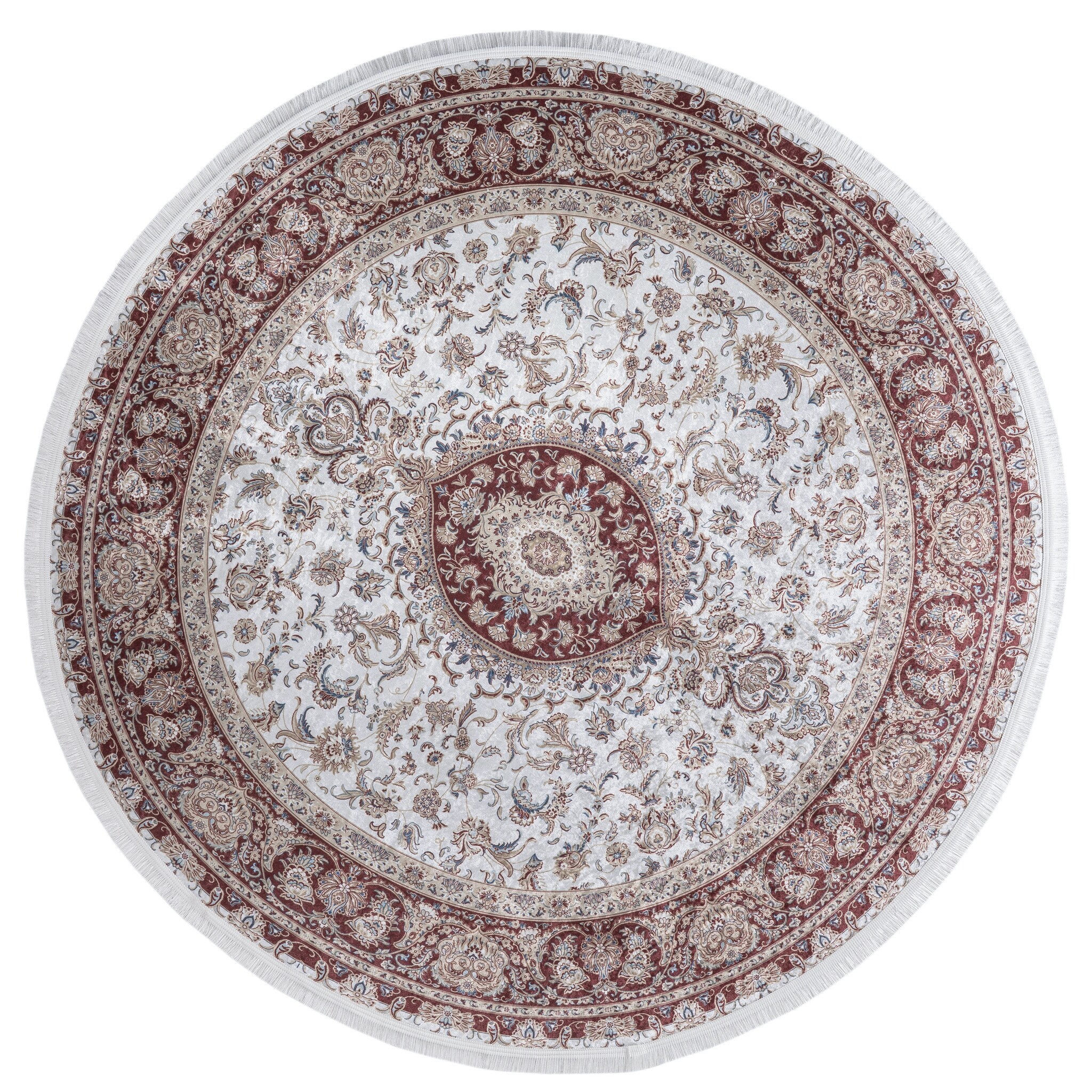 Star Rond Klassiek Oosters Vloerkleed Wasbaar Creme Rood