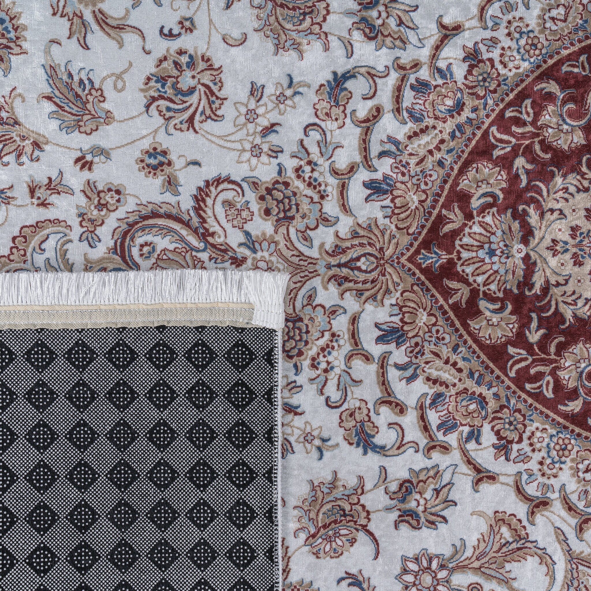 Star Rond Klassiek Oosters Vloerkleed Wasbaar Creme Rood