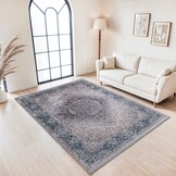 Star Klassiek Oosters Vloerkleed Wasbaar Anti Slip Grijs Blauw