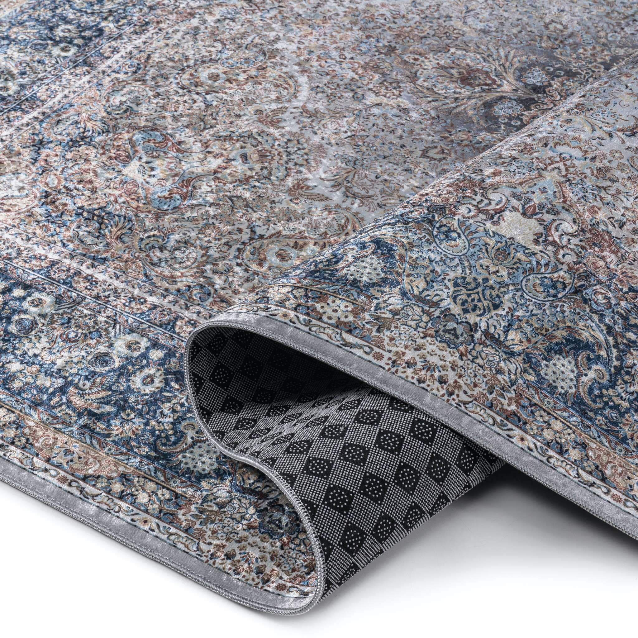 Star Klassiek Oosters Vloerkleed Wasbaar Anti Slip Grijs Blauw