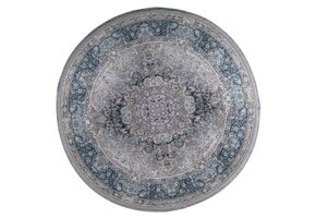Star Rond Klassiek Oosters Vloerkleed Wasbaar Grijs Blauw