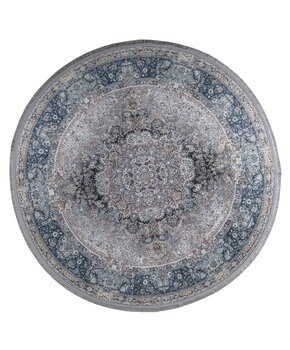 Star Rond Klassiek Oosters Vloerkleed Wasbaar Grijs Blauw
