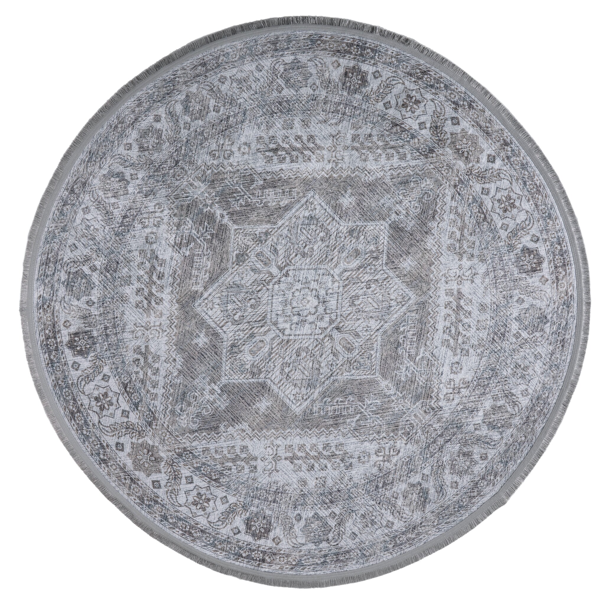 Star Rond Vintage Vloerkleed Wasbaar Grijs Beige