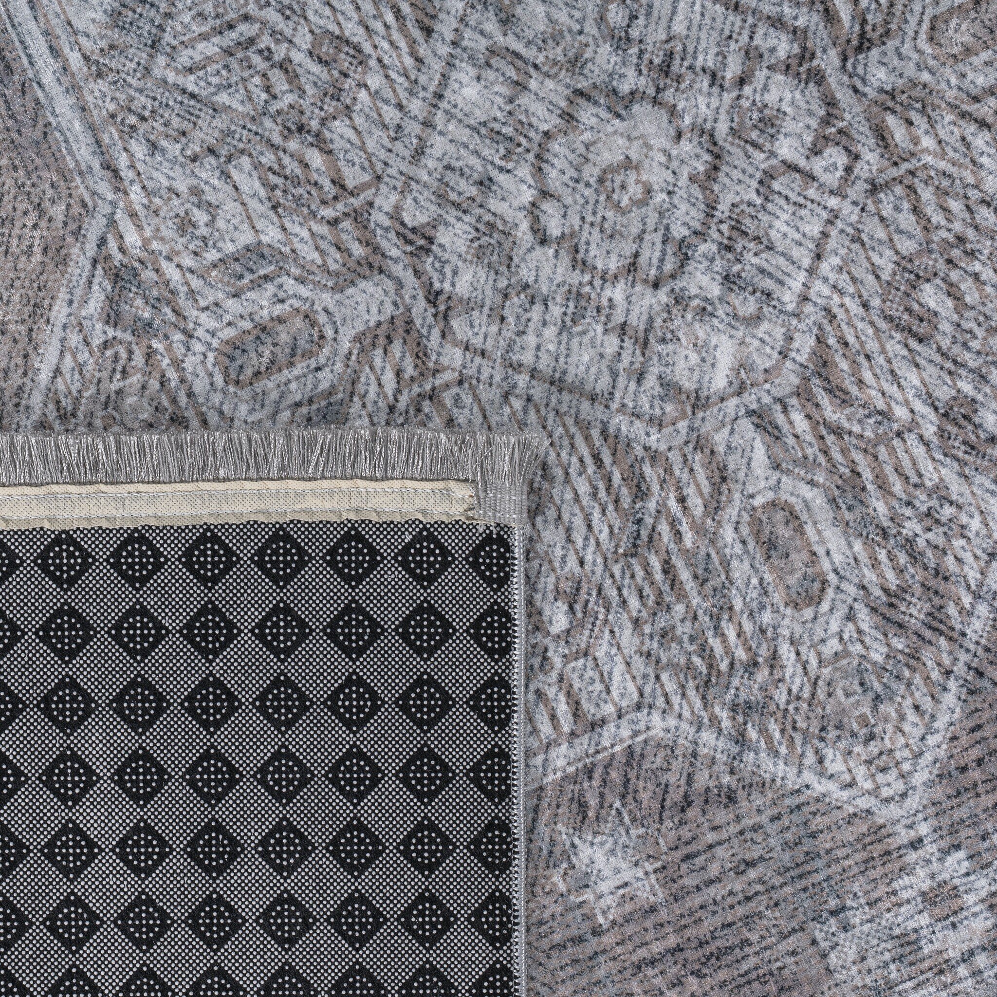 Star Rond Vintage Vloerkleed Wasbaar Grijs Beige