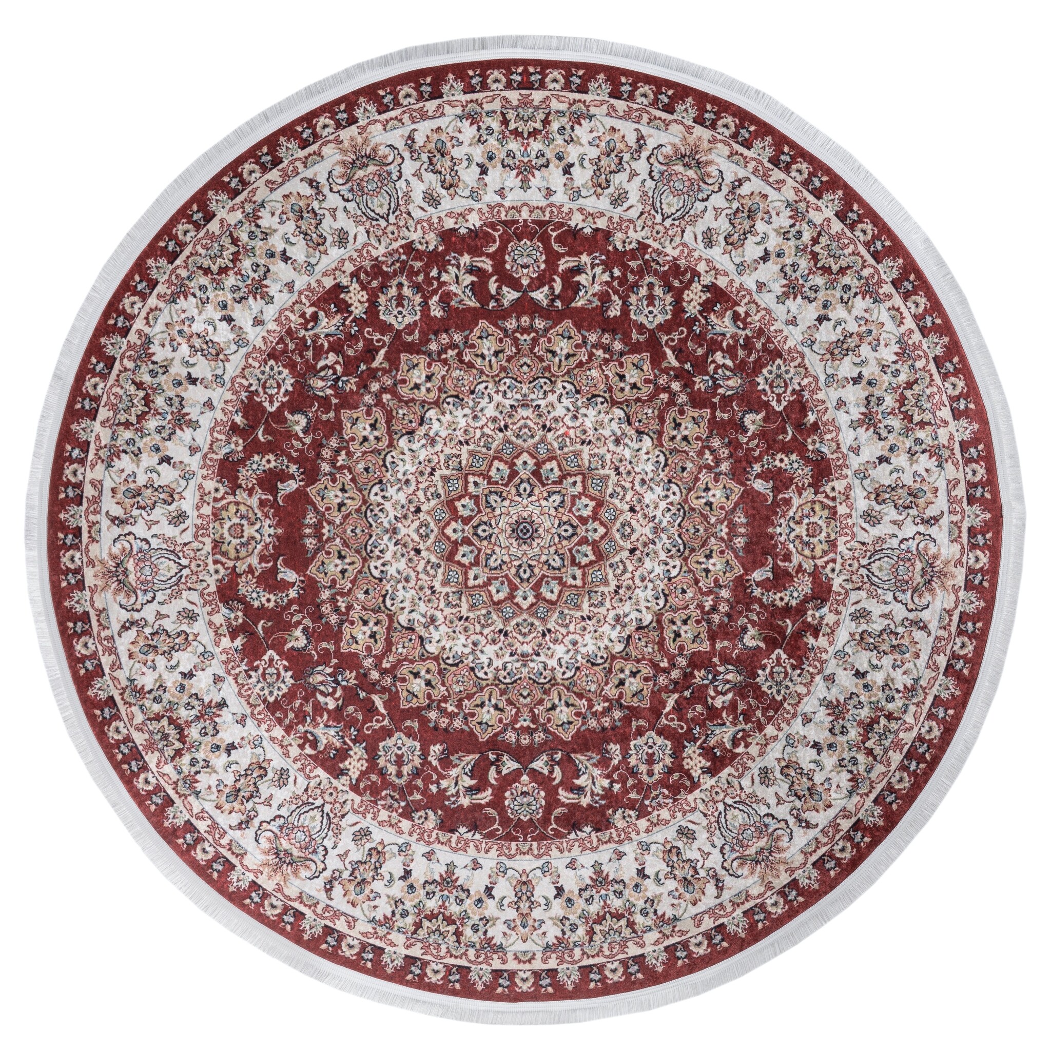 Star Rond Klassiek Oosters Vloerkleed Wasbaar Rood Creme