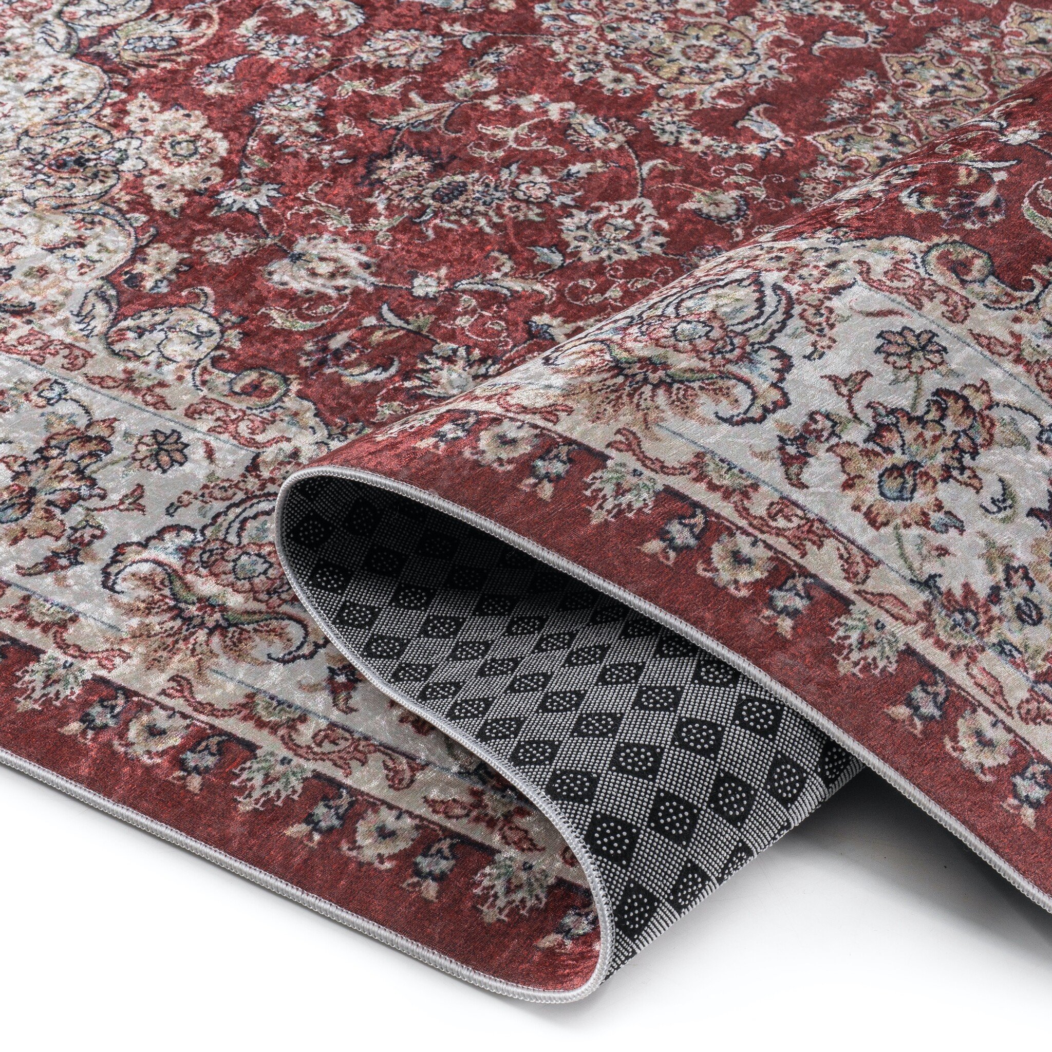 Star Rond Klassiek Oosters Vloerkleed Wasbaar Rood Creme