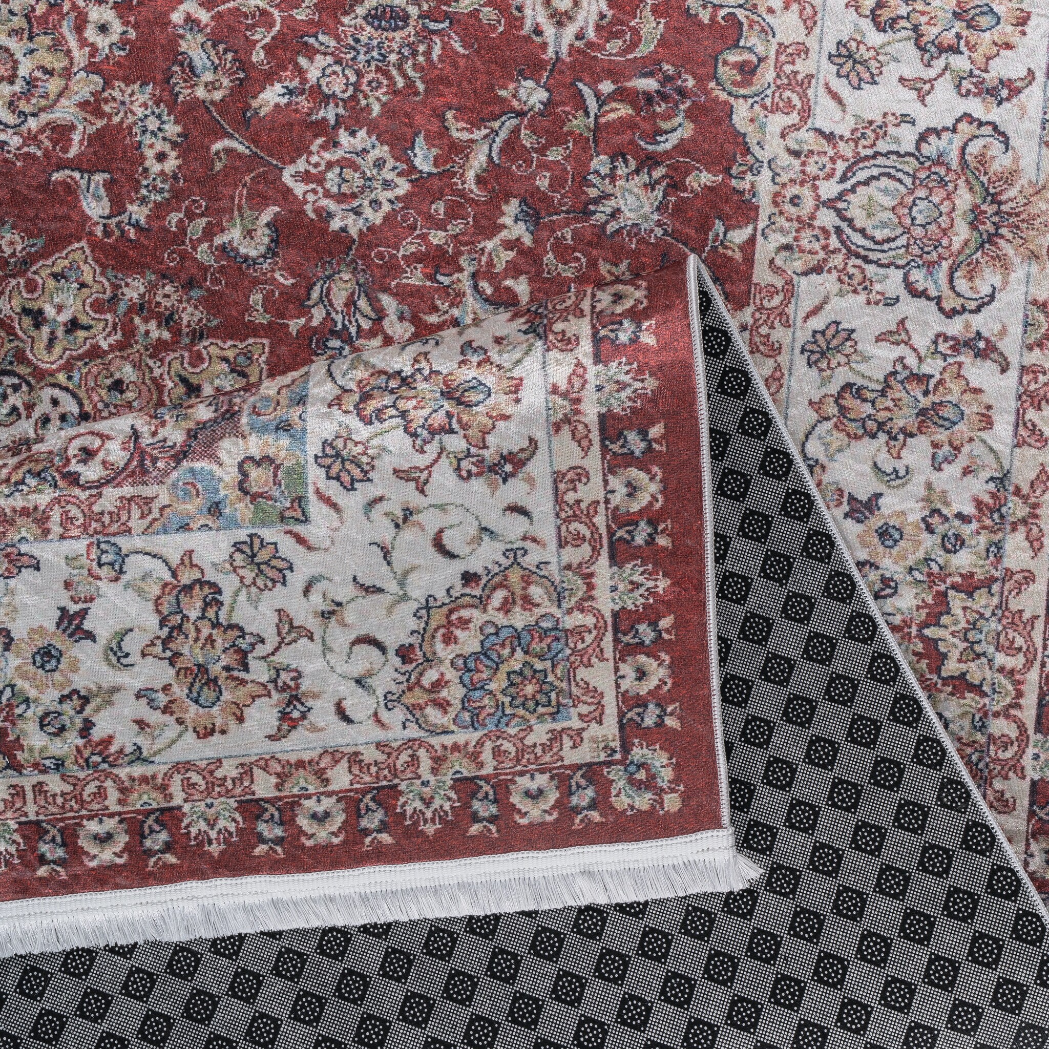 Star Klassiek Oosters Vloerkleed Wasbaar Anti Slip Rood Creme