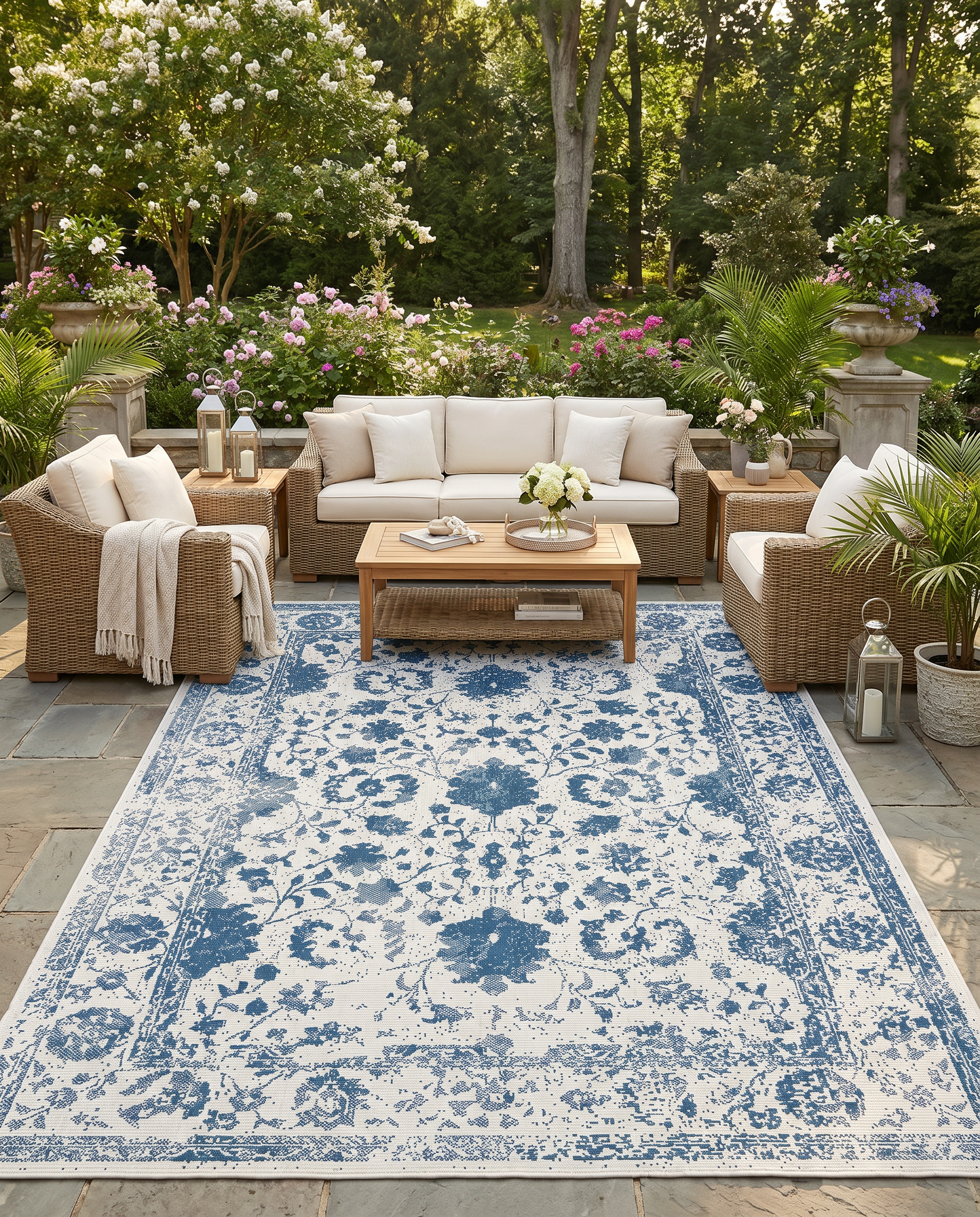 Buitenkleed - Brussels Vintage Blauw Creme