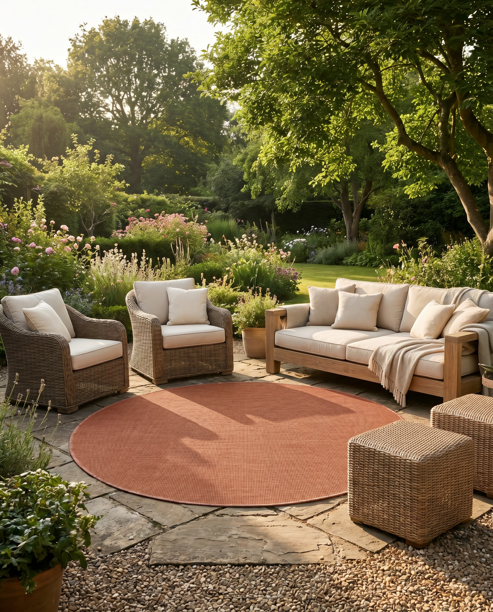 Buitenkleed - Brussels Rond Uni Effen Terra