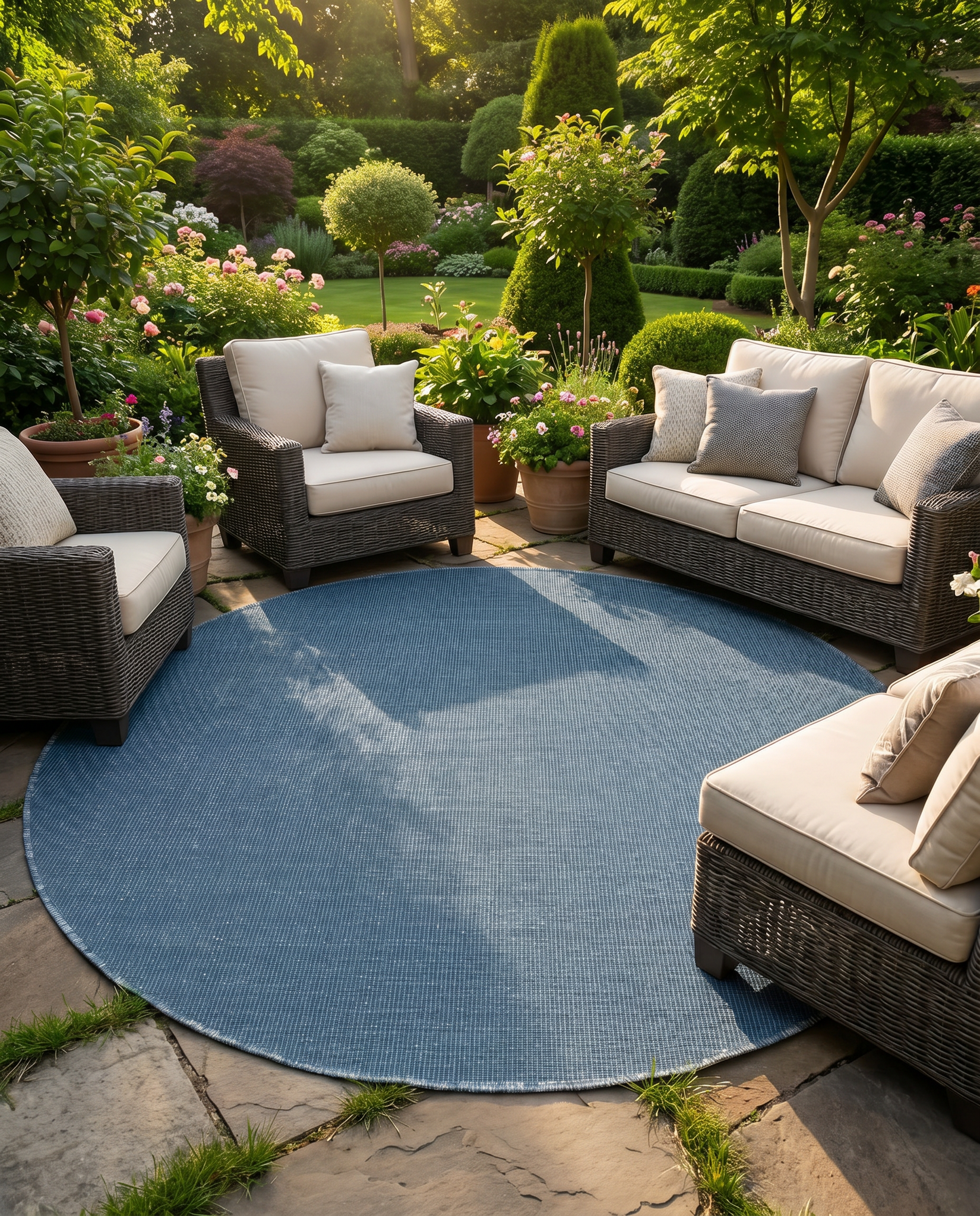 Buitenkleed - Brussels Rond Uni Effen Blauw