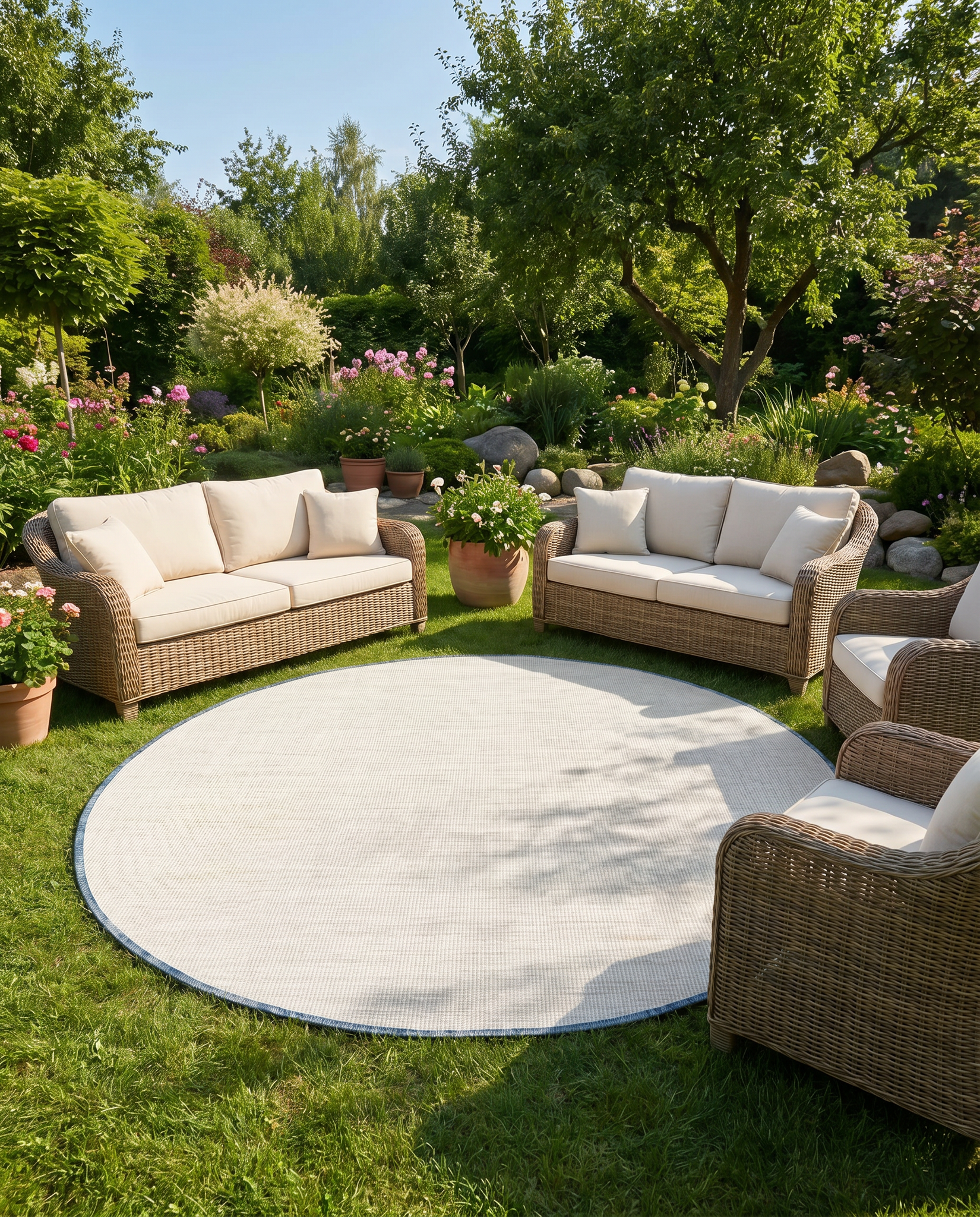 Buitenkleed - Brussels Rond Uni Effen Blauw