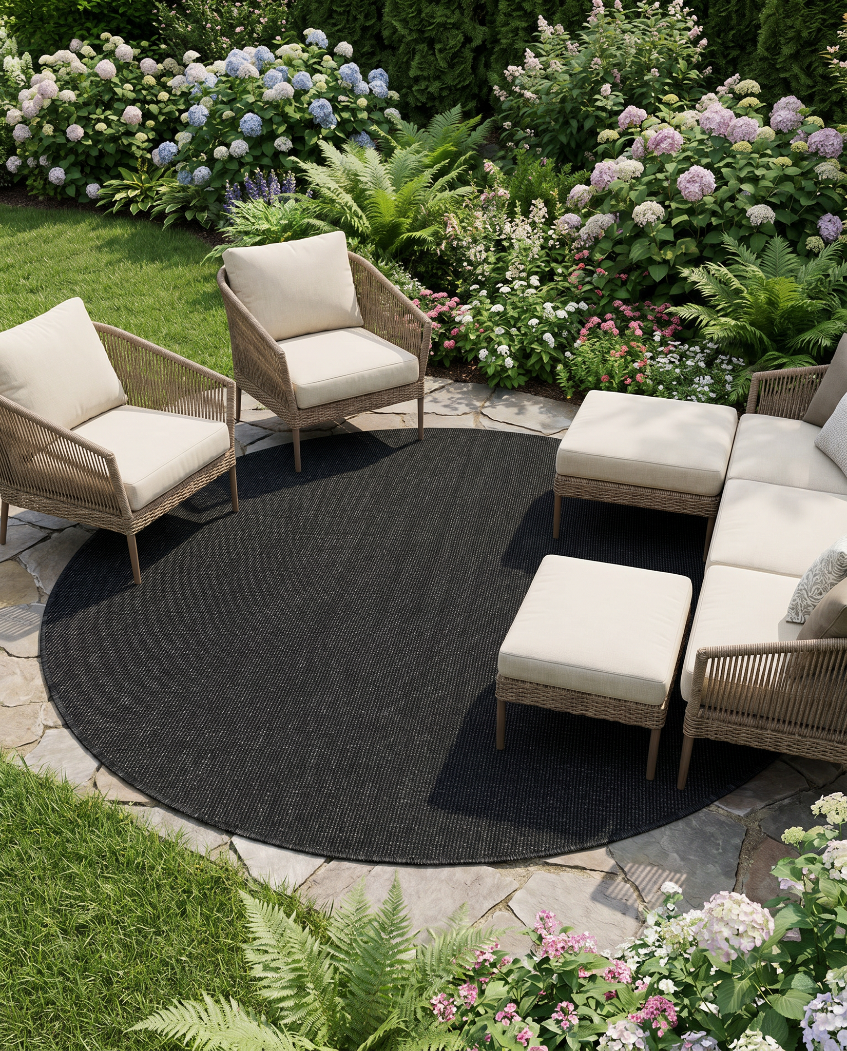 Buitenkleed - Brussels Rond Uni Effen Zwart