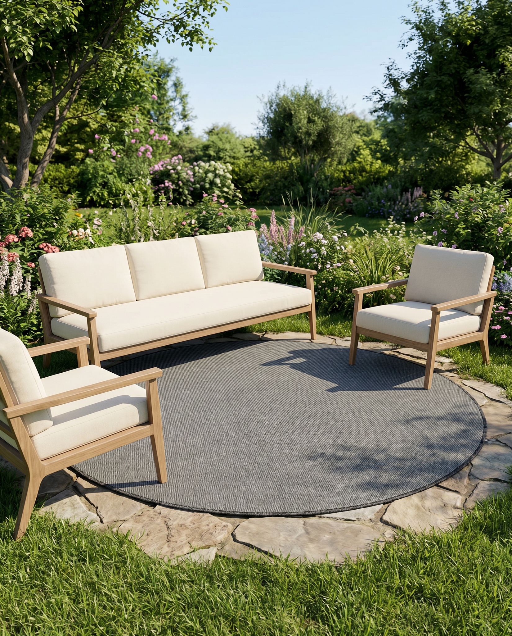 Buitenkleed - Brussels Rond Uni Effen Zwart