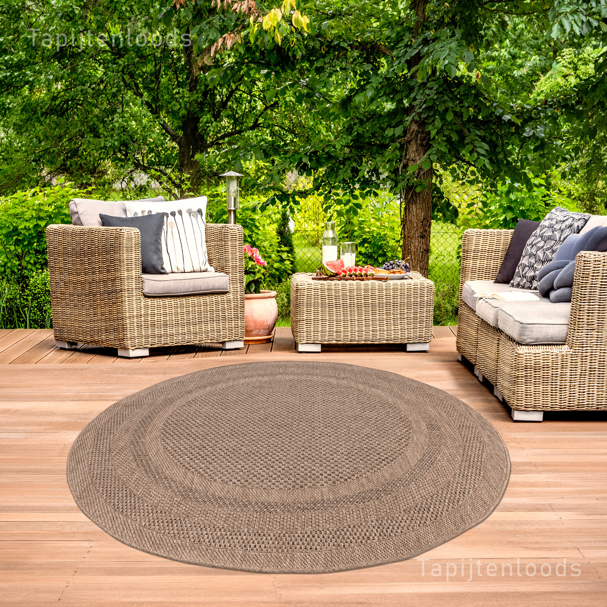 Sahara Rond Buitenkleed Jute-Look Weerbestendig Vloerkleed Beige