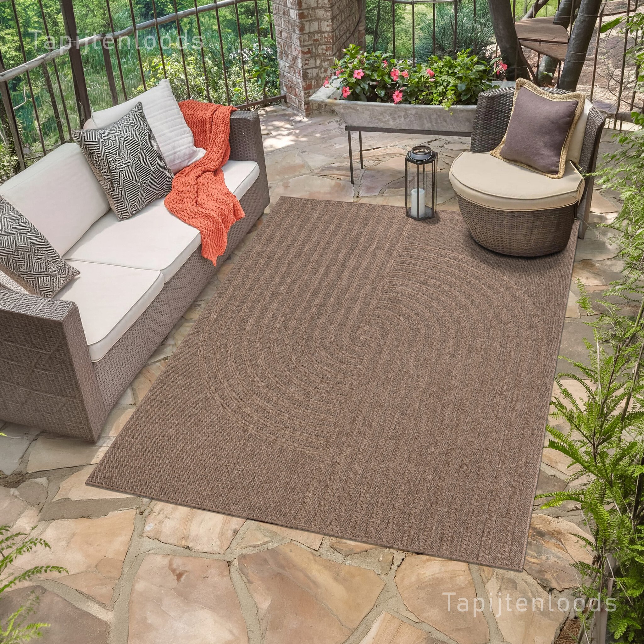 Sahara Japandi Buitenkleed Jute-Look Weerbestendig Vloerkleed Beige Zwart