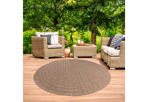 Sahara Japandi Rond Buitenkleed Jute-Look Weerbestendig Vloerkleed Beige Zwart