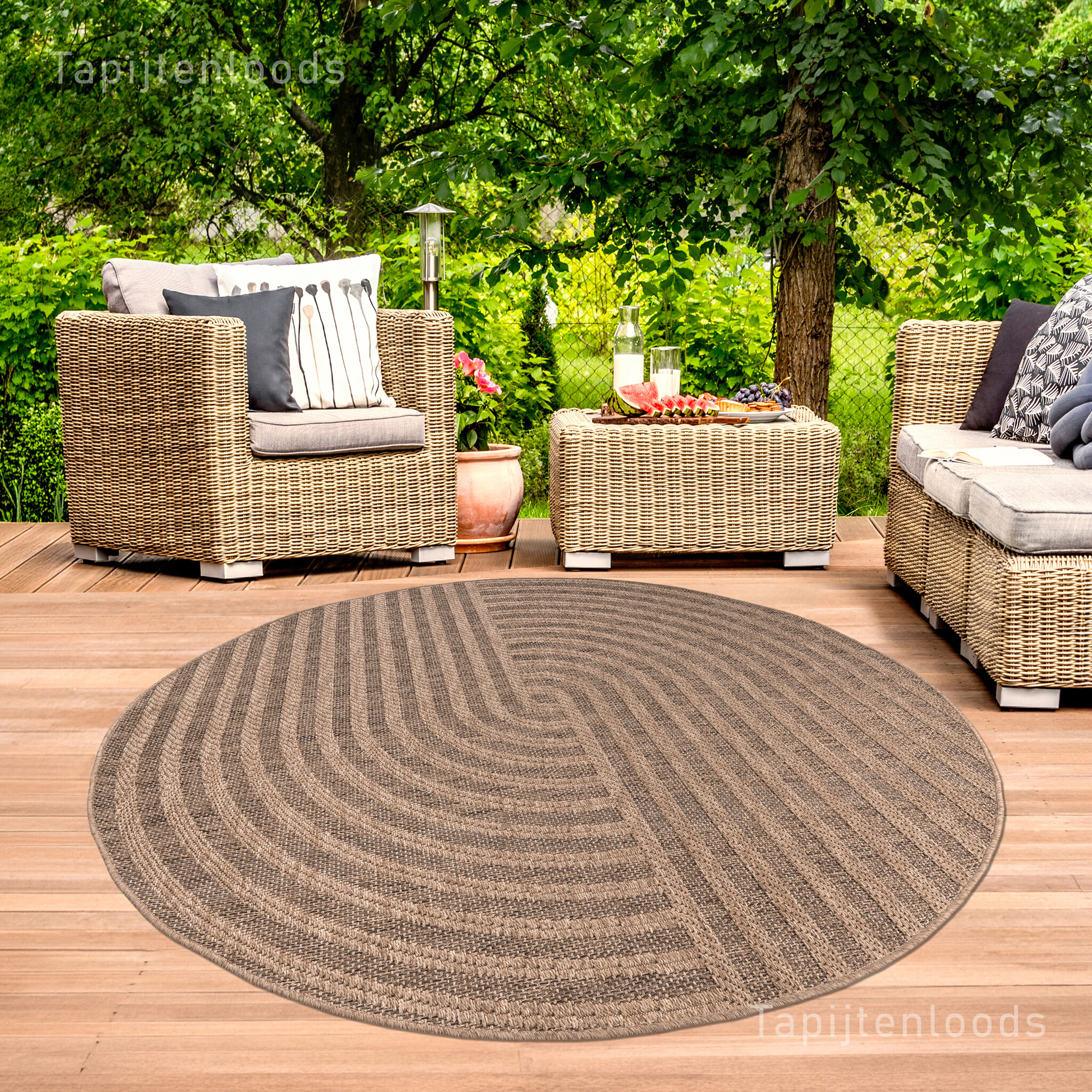 Sahara Japandi Rond Buitenkleed Jute-Look Weerbestendig Vloerkleed Beige