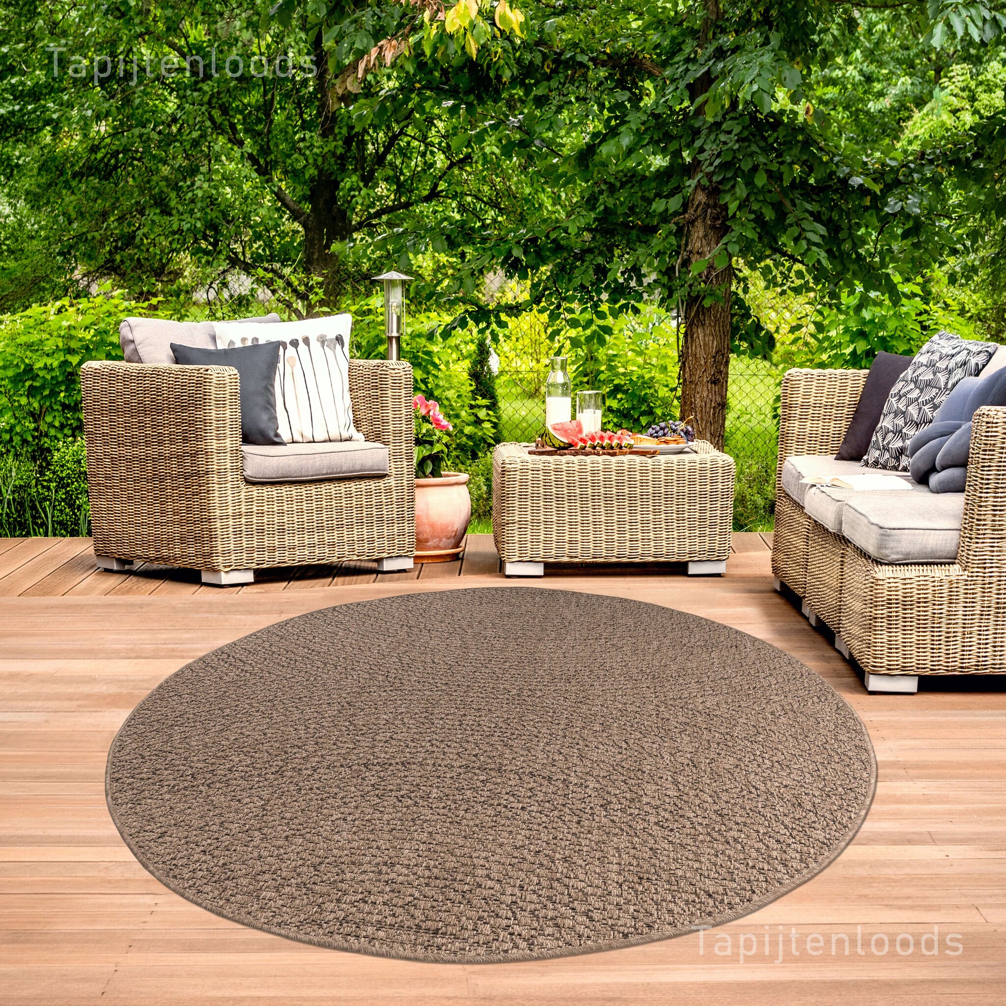 Sahara Japandi Rond Buitenkleed Jute-Look Weerbestendig Vloerkleed Beige