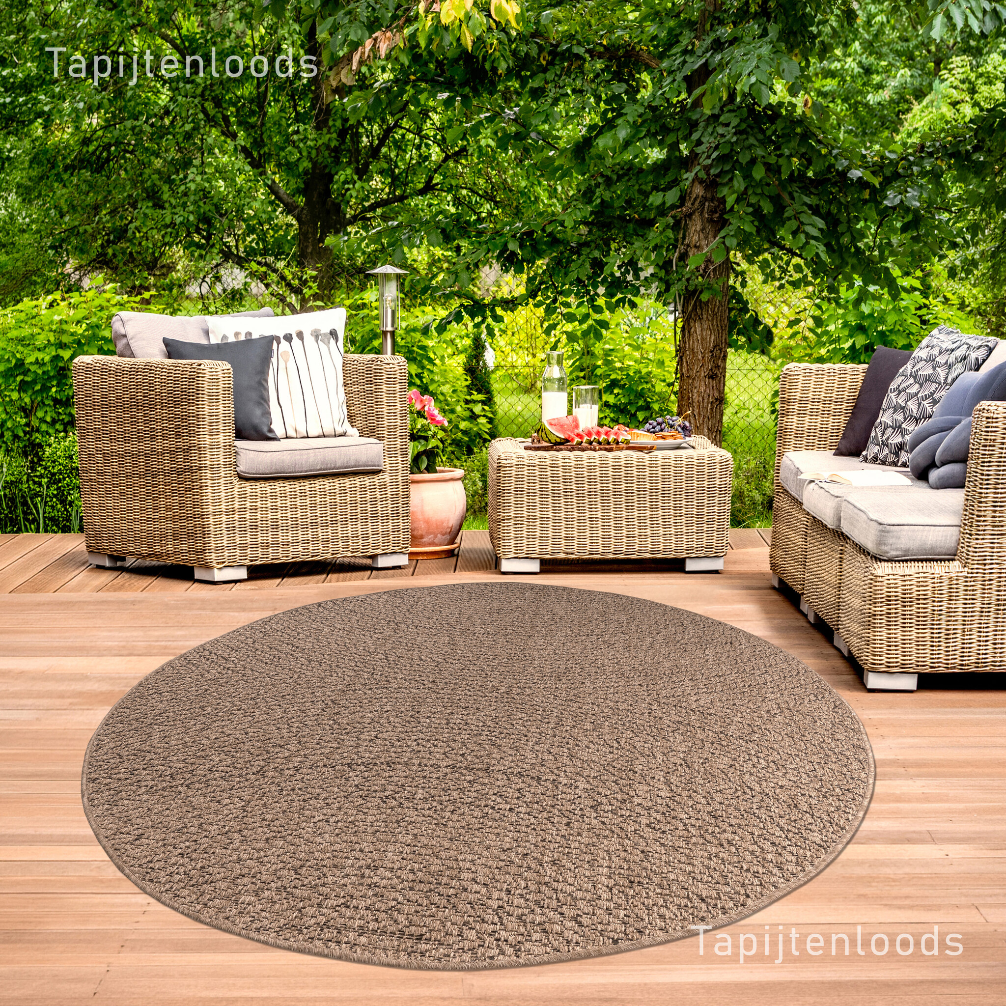 Sahara Uni Rond Buitenkleed Jute-Look Weerbestendig Vloerkleed Beige