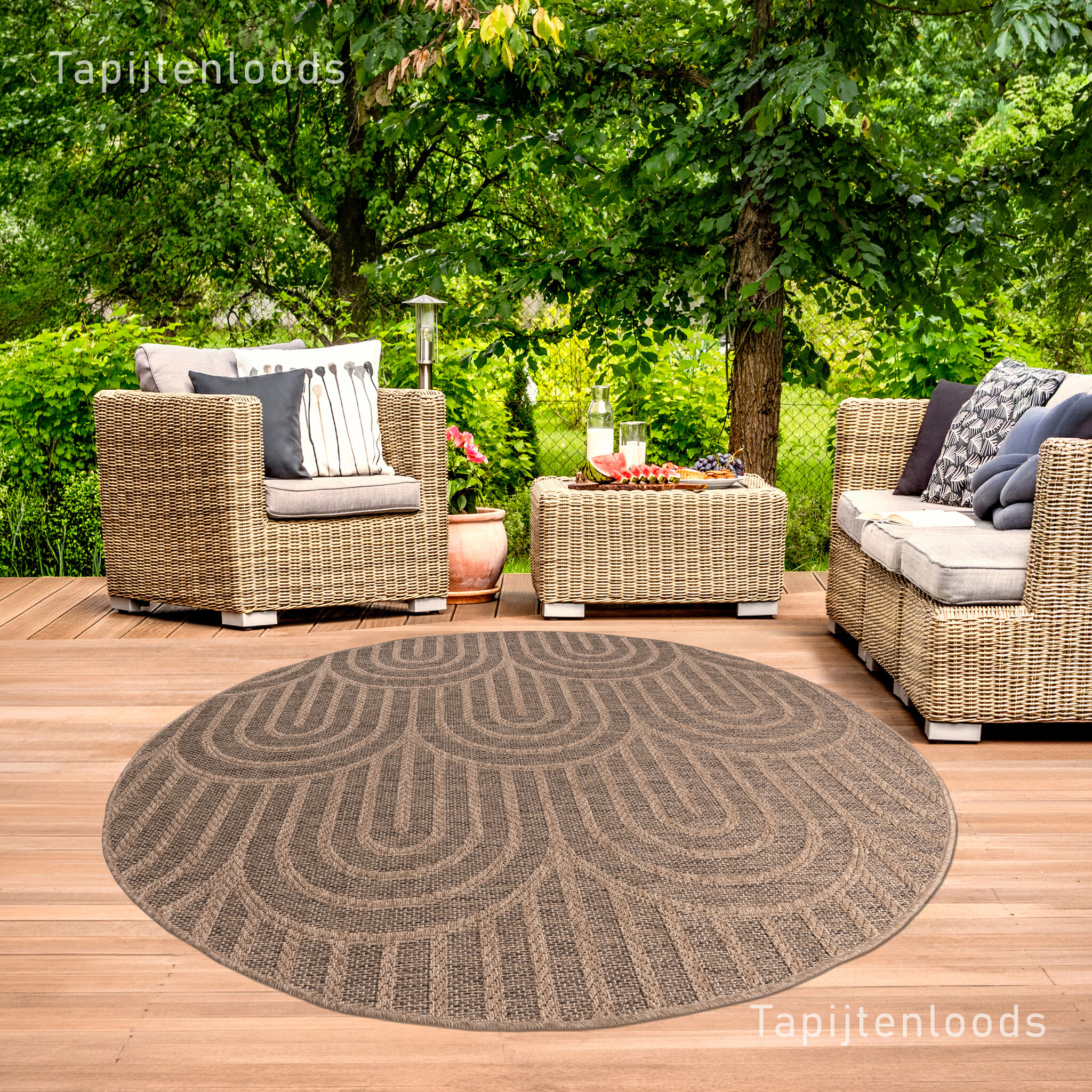 Sahara Japandi Rond Buitenkleed Jute-Look Weerbestendig Vloerkleed Beige