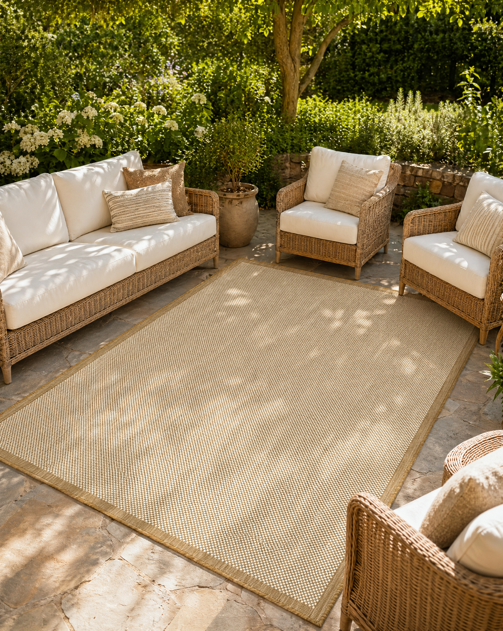 Buitenkleed - Brussels Uni Effen Kader Linnen Beige