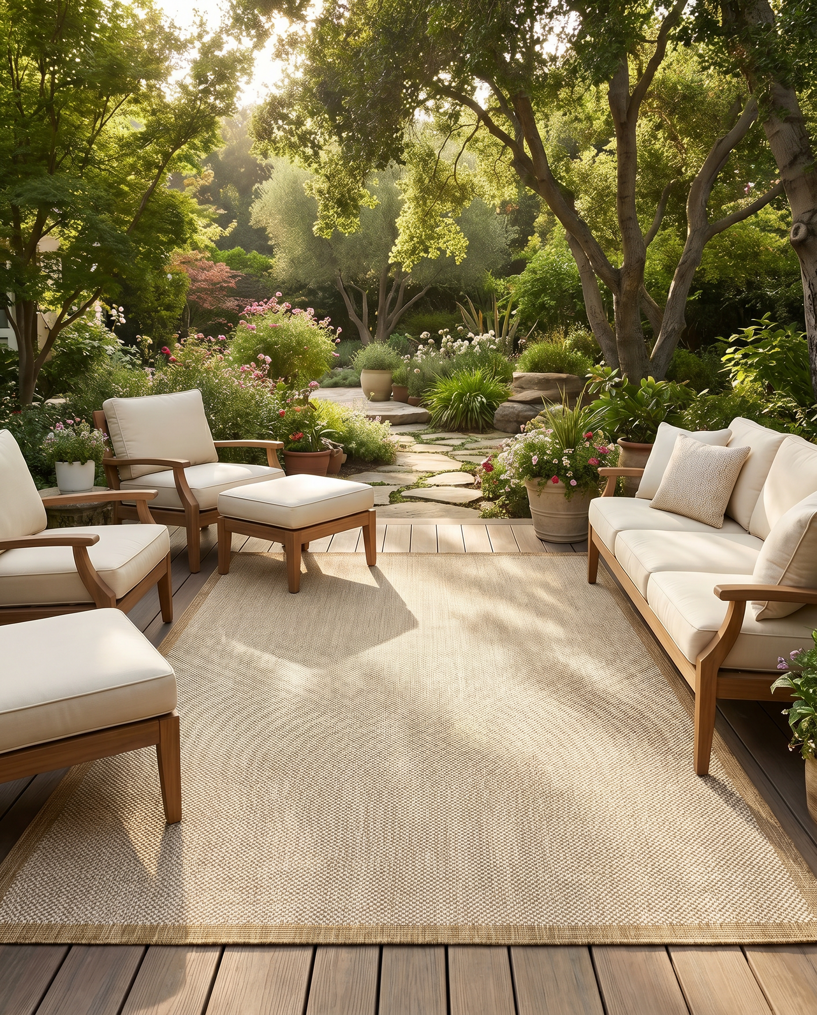 Buitenkleed - Brussels Uni Effen Kader Linnen Beige