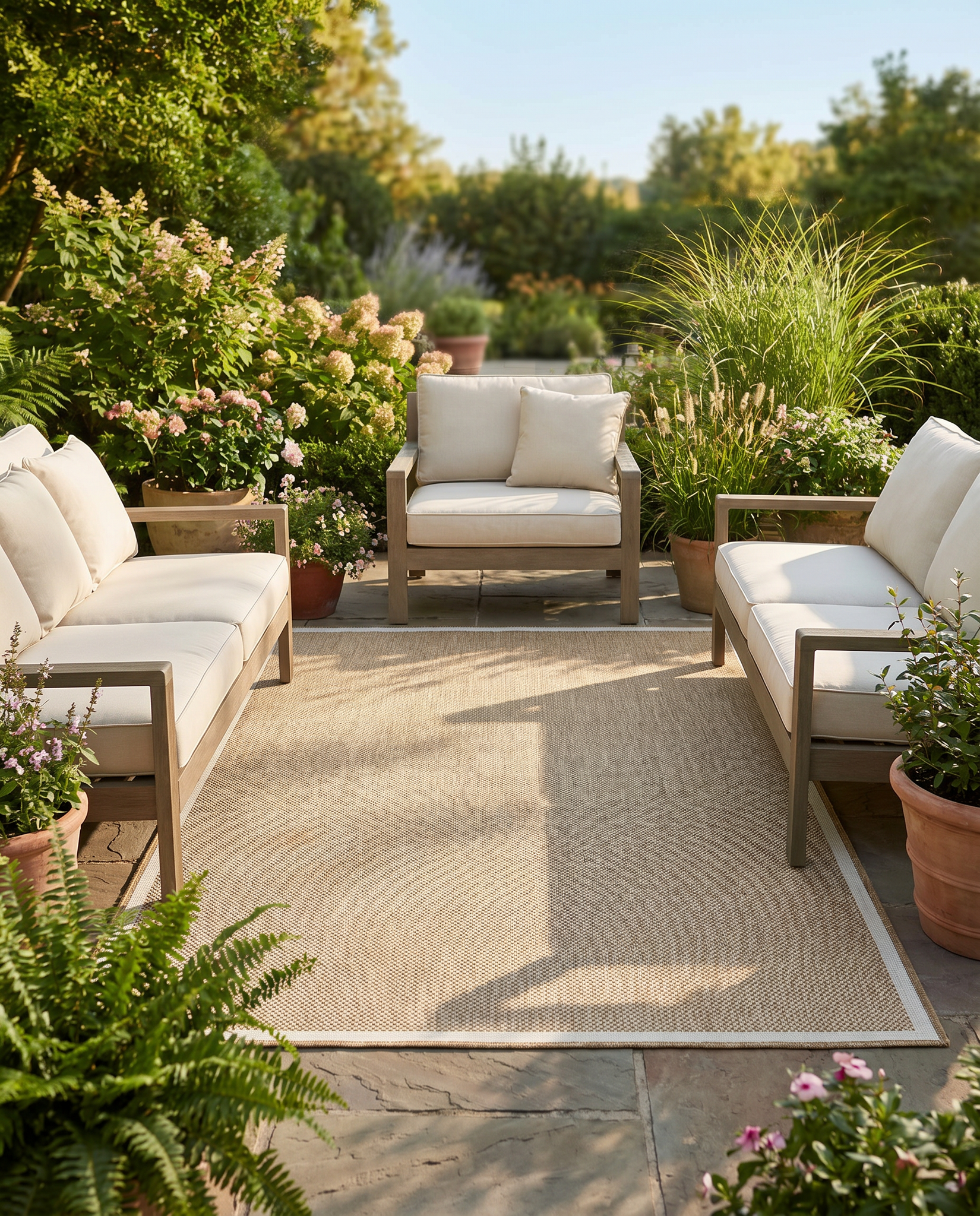 Buitenkleed - Brussels Uni Effen Kader Linnen Beige