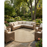 Buitenkleed - Brussels Rond Uni Effen Kader Linnen Beige