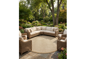 Buitenkleed - Brussels Rond Uni Effen Kader Linnen Beige