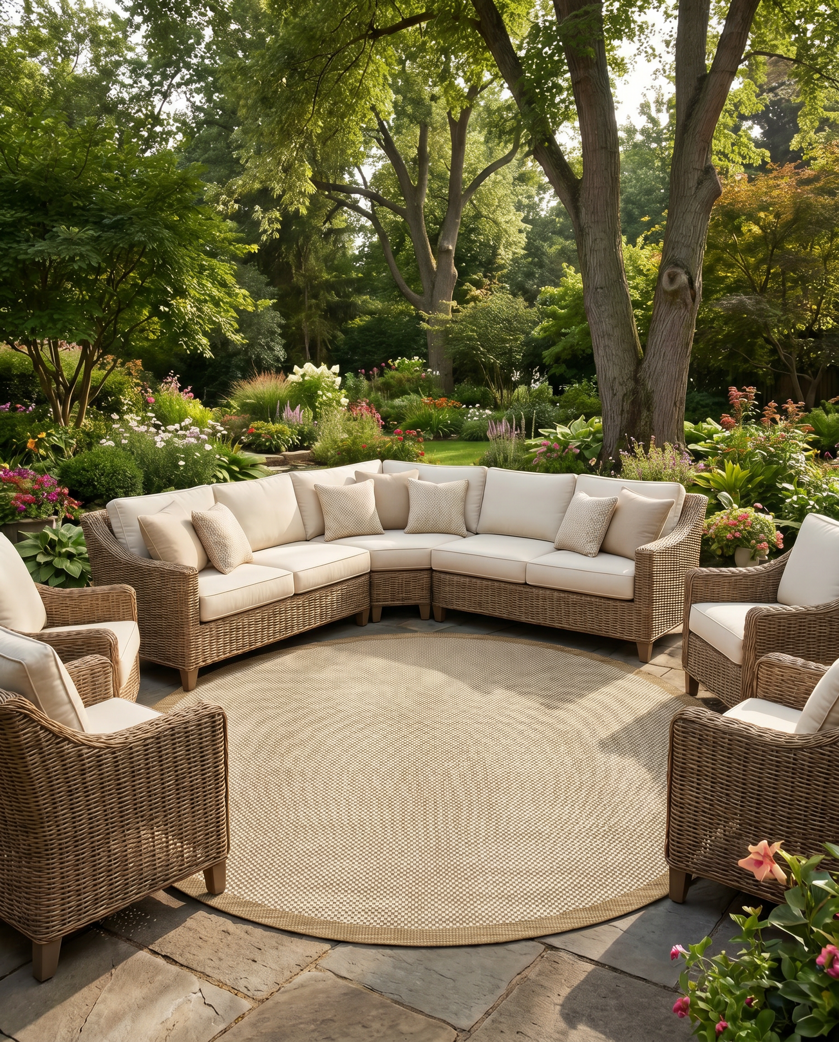 Buitenkleed - Brussels Rond Uni Effen Kader Linnen Beige