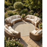 Buitenkleed - Brussels Rond Uni Effen Kader Linnen Beige