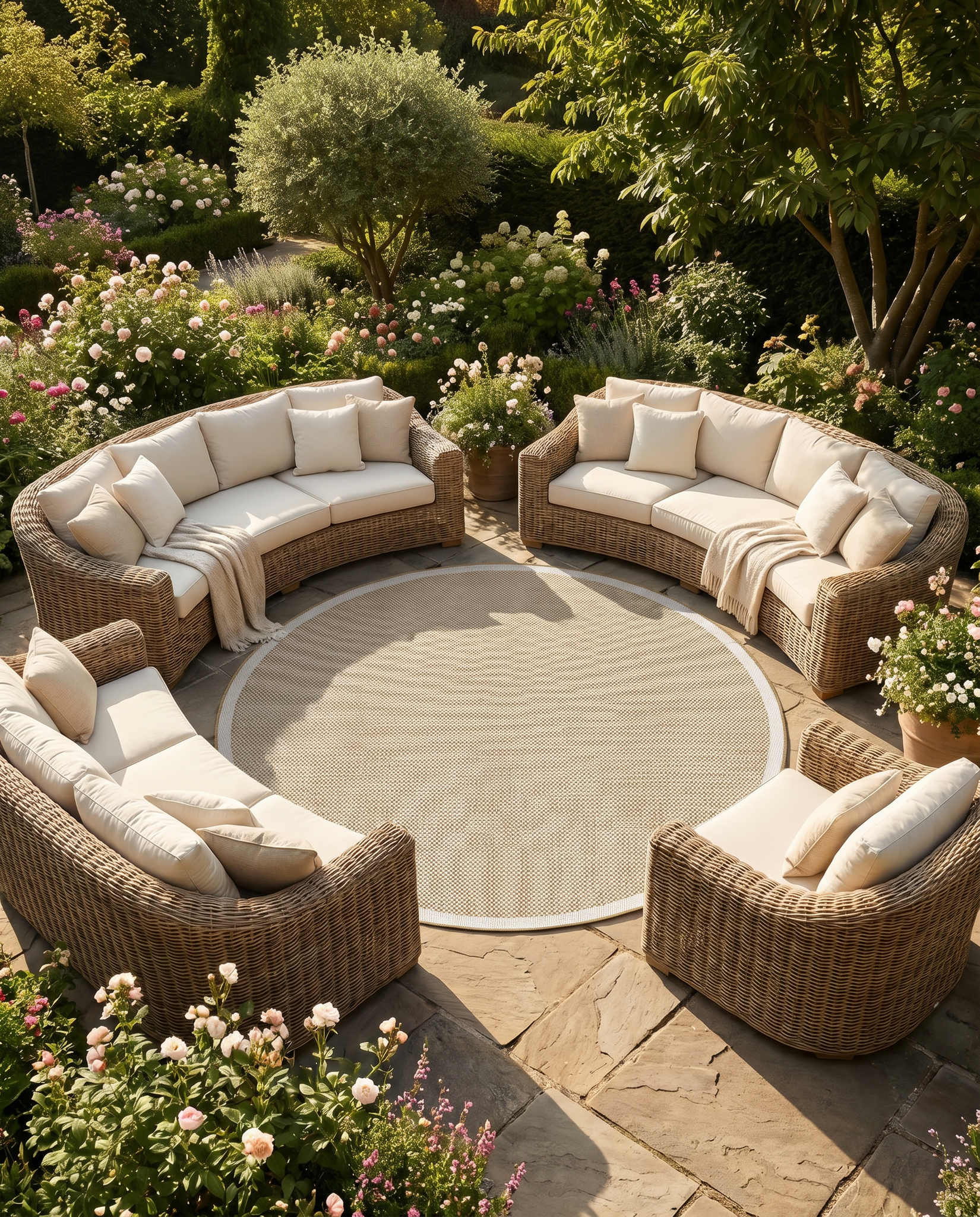 Buitenkleed - Brussels Rond Uni Effen Kader Linnen Beige