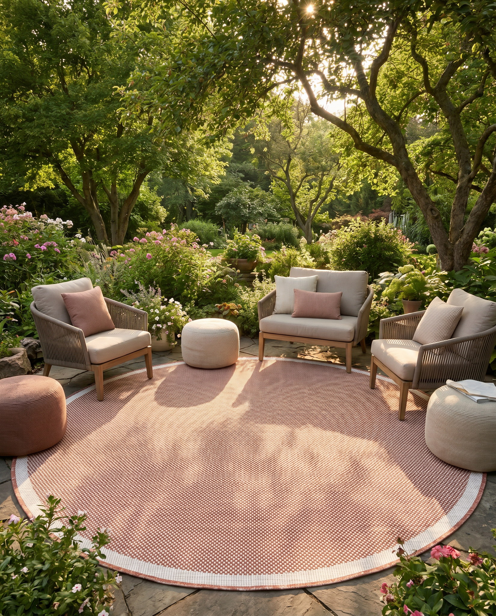 Buitenkleed - Brussels Rond Uni Effen Kader Terra