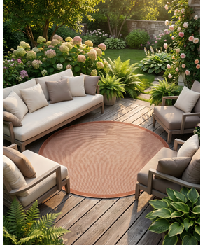 Buitenkleed - Brussels Rond Uni Effen Kader Terra