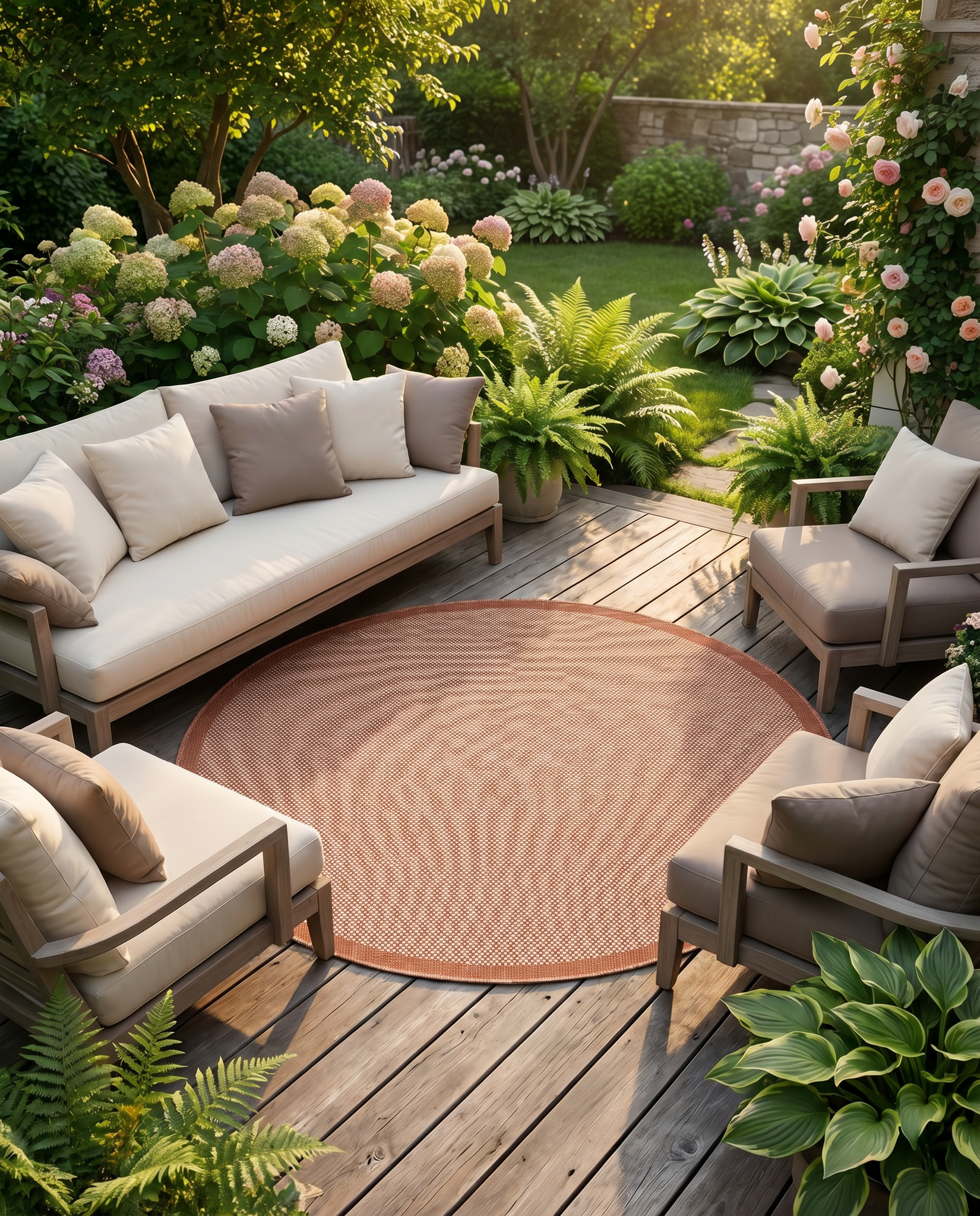 Buitenkleed - Brussels Rond Uni Effen Kader Terra