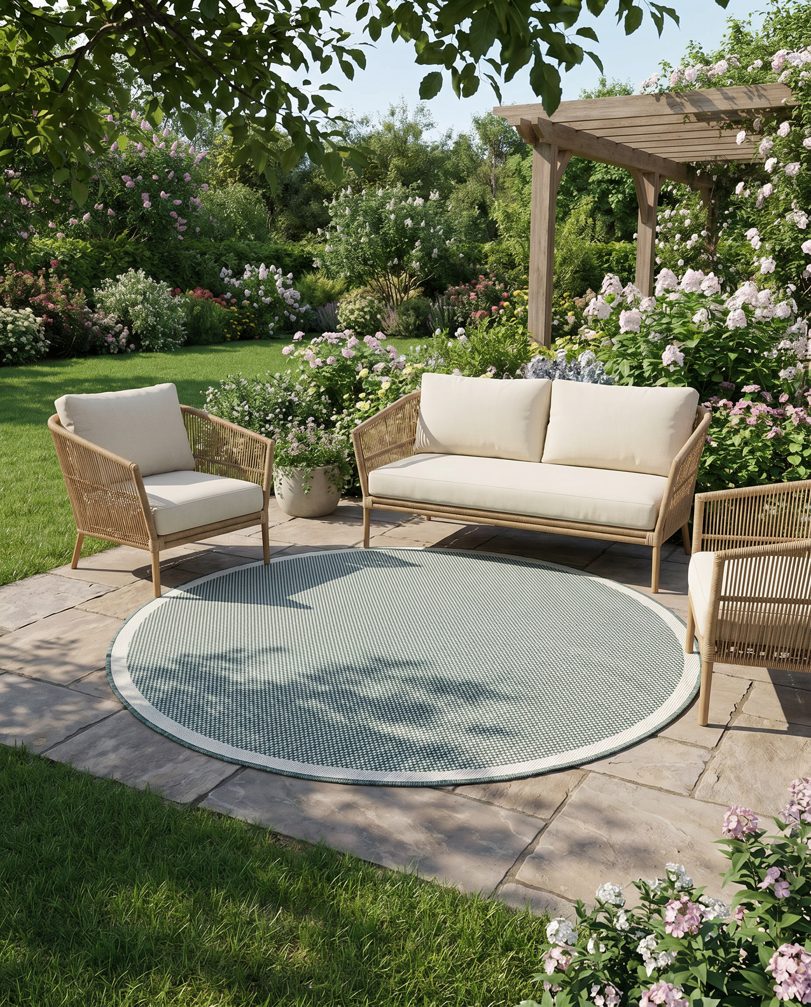 Buitenkleed - Brussels Rond Uni Effen Groen