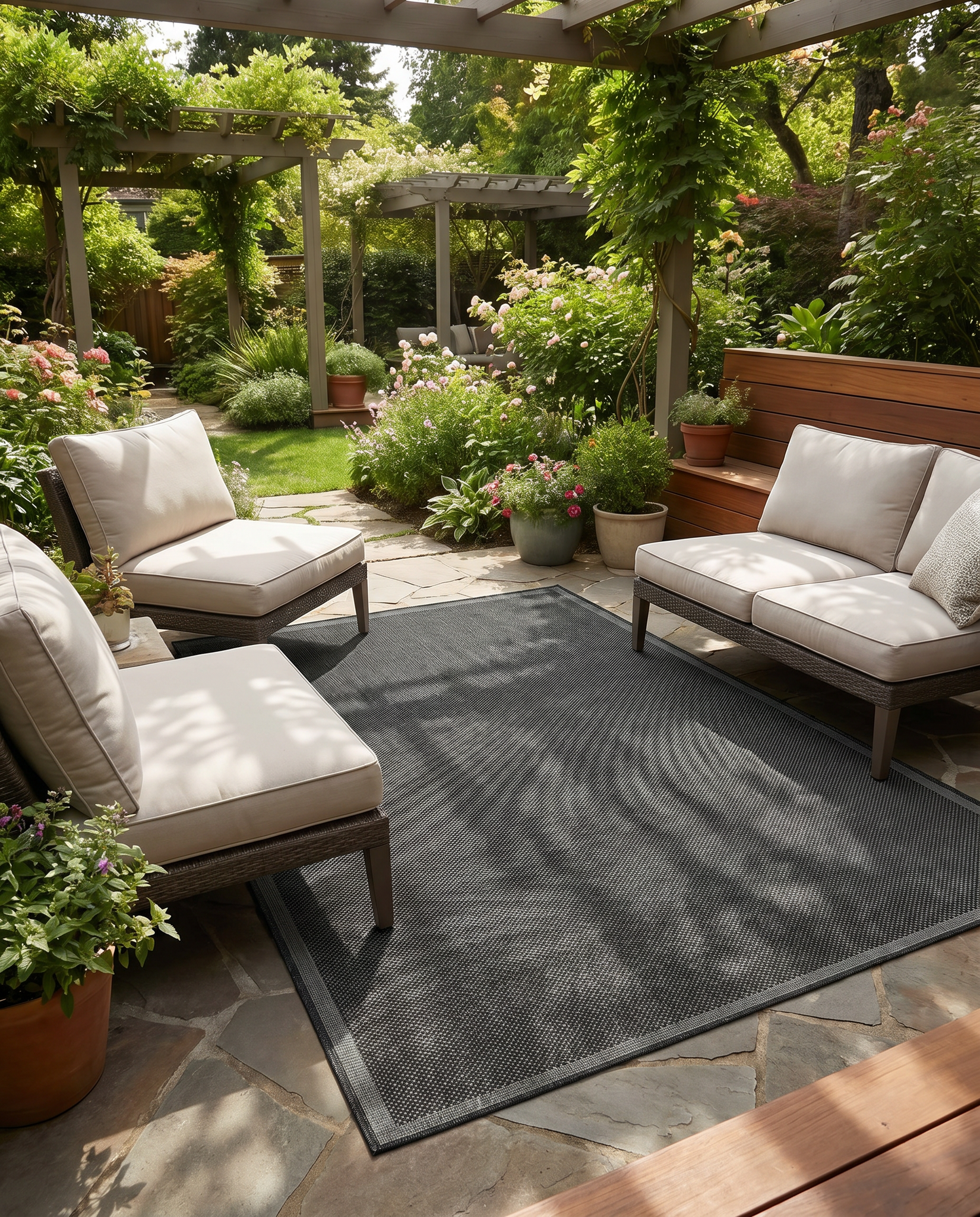 Buitenkleed - Brussels Uni Effen Kader Zwart