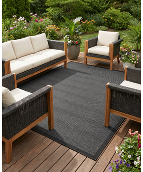 Buitenkleed - Brussels Uni Effen Kader Zwart