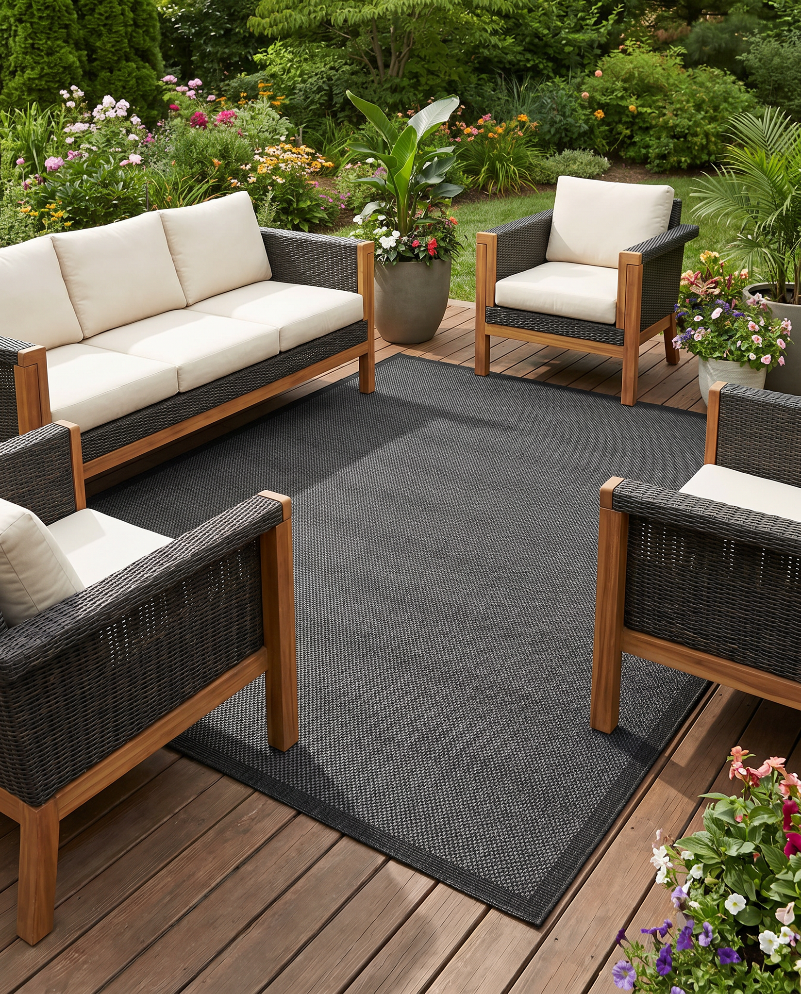 Buitenkleed - Brussels Uni Effen Kader Zwart