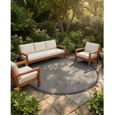 Buitenkleed - Brussels Rond Uni Effen Kader Zwart