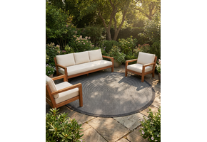 Buitenkleed - Brussels Rond Uni Effen Kader Zwart