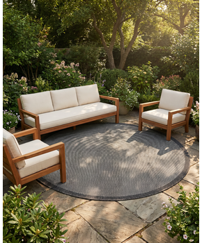 Buitenkleed - Brussels Rond Uni Effen Kader Zwart