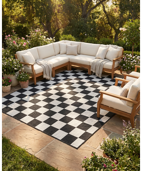 Buitenkleed - Brussels Costa Blocks Zwart Wit