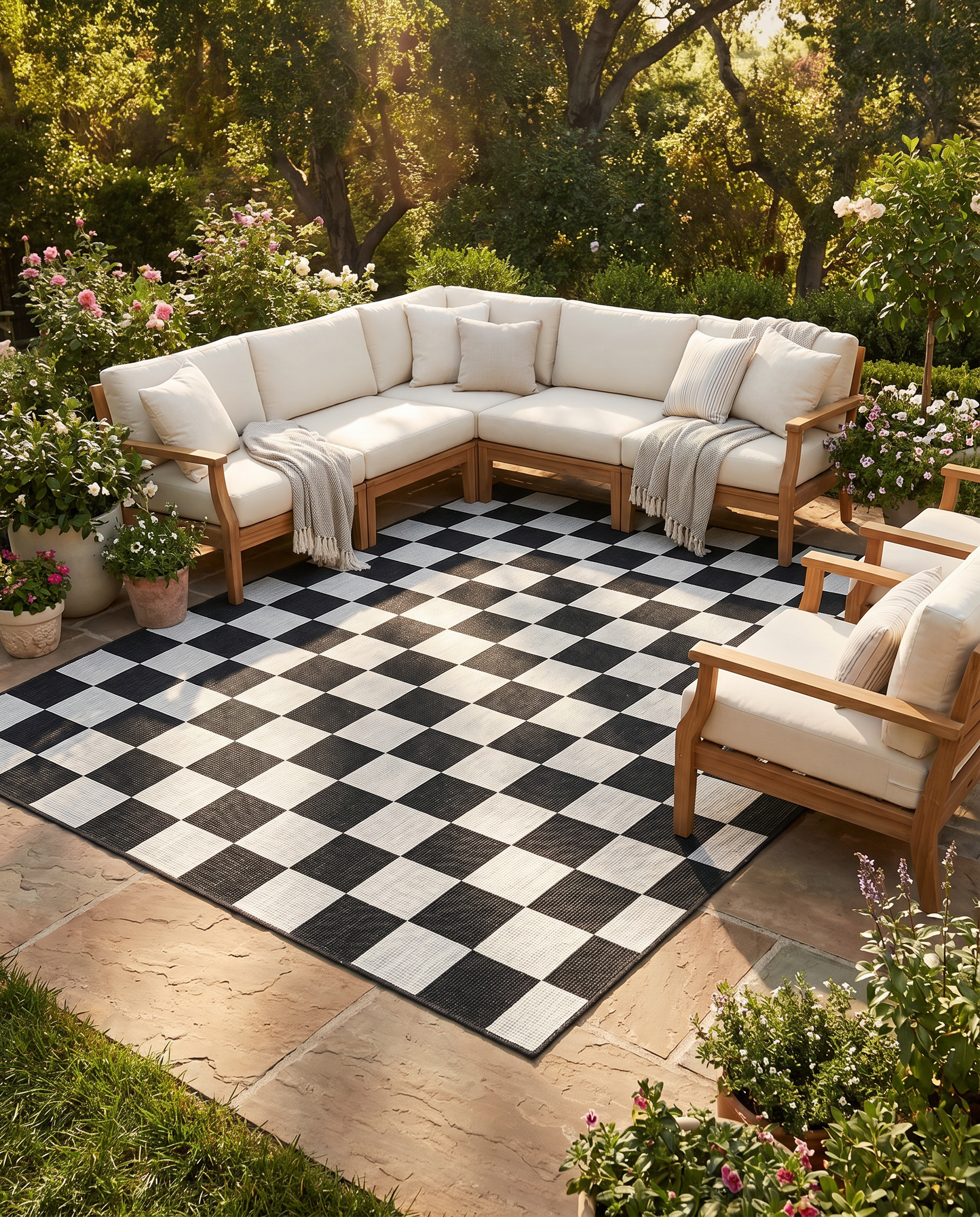 Buitenkleed - Brussels Costa Blocks Zwart Wit